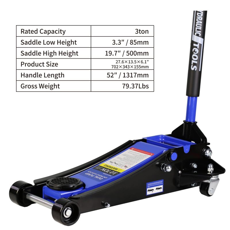 MMTX 3t Low Profile Jack, Blue and Black, Ultra Low Floor Jack with Dual Pistons Quick Lift Pump, Car Jack Hydraulic AutoLifts for Home Garage, Truck Jack Hydraulic