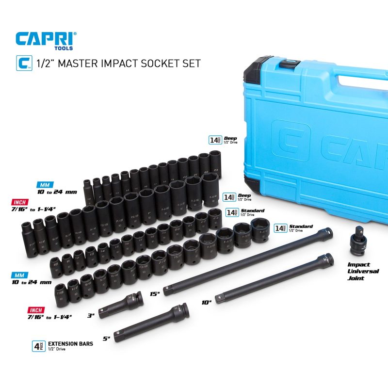 Capri Tools 1/2-Inch Drive Master Impact Socket Set with Adapters and Extensions, CrMo, 61-Piece - Image 2