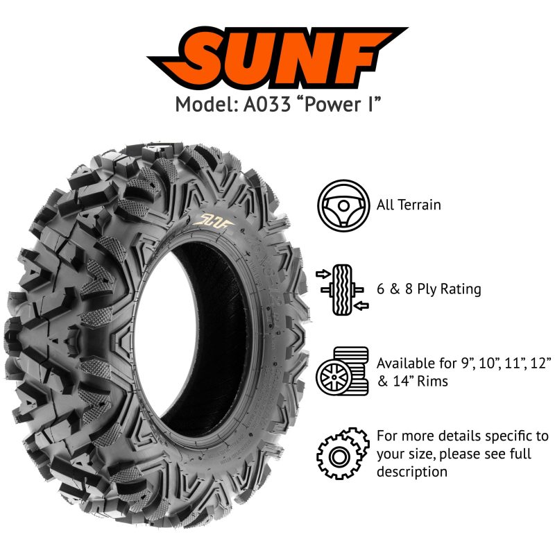 SunF All Terrain ATV UTV Tires 25x8-12 and 25x10-12 6 PR A033 (Complete Full Set of 4) - Image 10