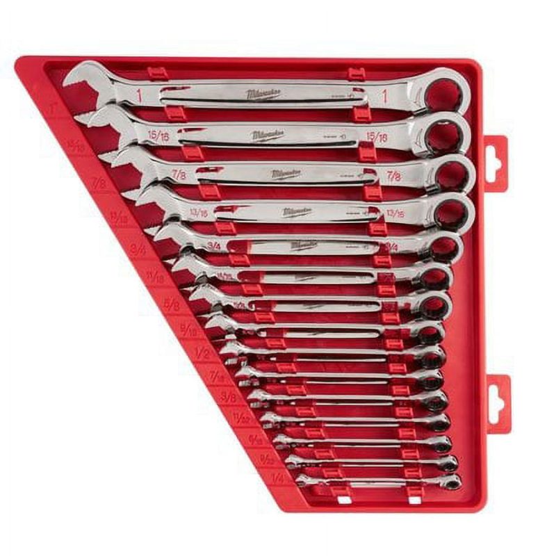 Milwaukee 48-22-9416 - 15-Piece SAE 12-Point Straight Head Ratcheting Combination Wrench Set with Storage Tray - Image 2