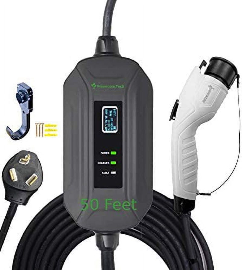 PRIMECOM Level 2 EV Charger 220 240V, Portable EVSE Electric Vehicle Charging Cable (10-30P, 50 Feet)