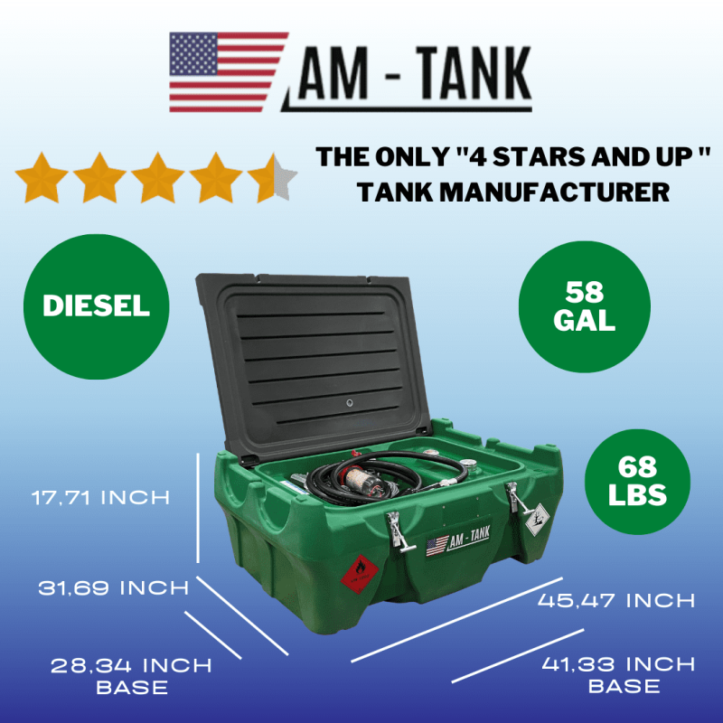 AM-TANK Portable 58 gal Diesel Tank to fit under Truck Tonneau Cover with 12V Pump, Particulate and Water Filter, 13ft hose and Auto-Nozzle. - Image 7