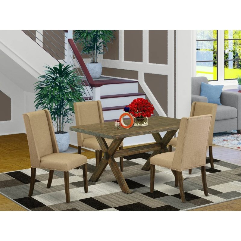 HomeStock H&made Home 5-Piece Dinette Set Included 4 Parson Chairs Upholstered Nails Head Seat & Stylish Chair Back & Dining Table With Table Top