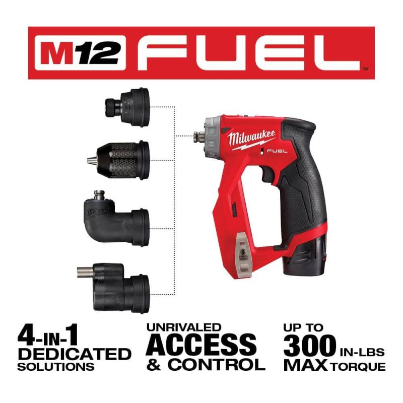 M12 FUEL 12V Lithium-Ion Brushless Cordless 4-in-1 Installation 3/8 in. Drill Driver Kit with 4-Tool Heads 2505-22 - Image 3