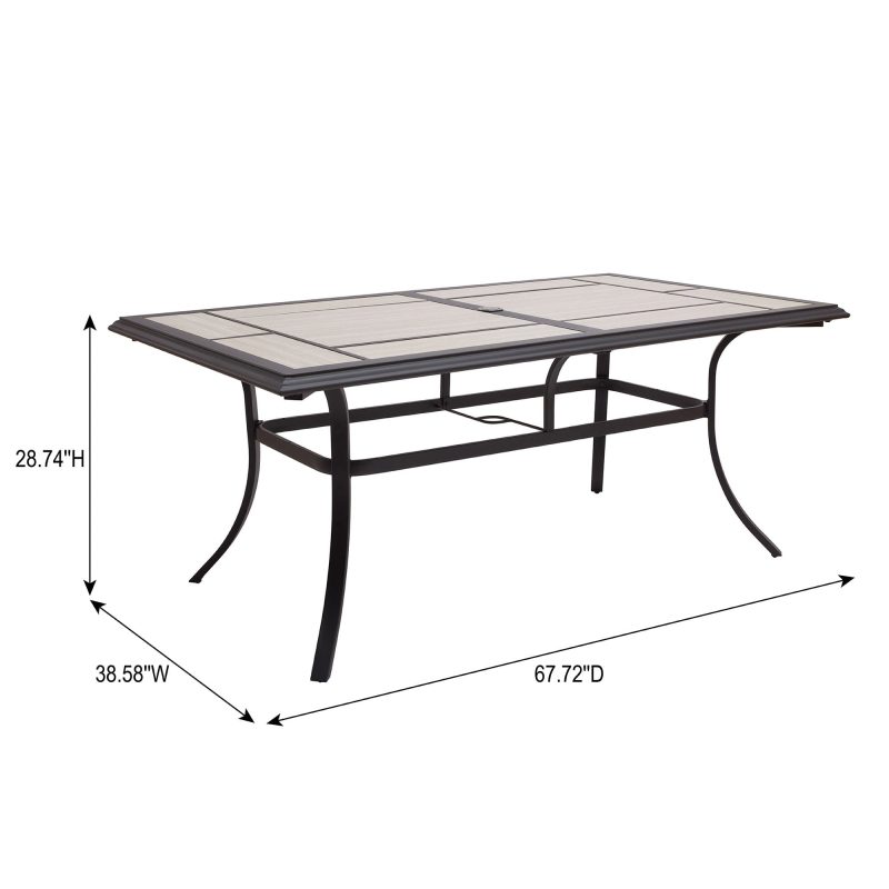 Better Homes & Gardens Newport Outdoor Ceramic Tile Top Rectangular Dining Table with Umbrella Hole, Gray Tabletop, Black Frame Finish, Seats 6 - Image 8