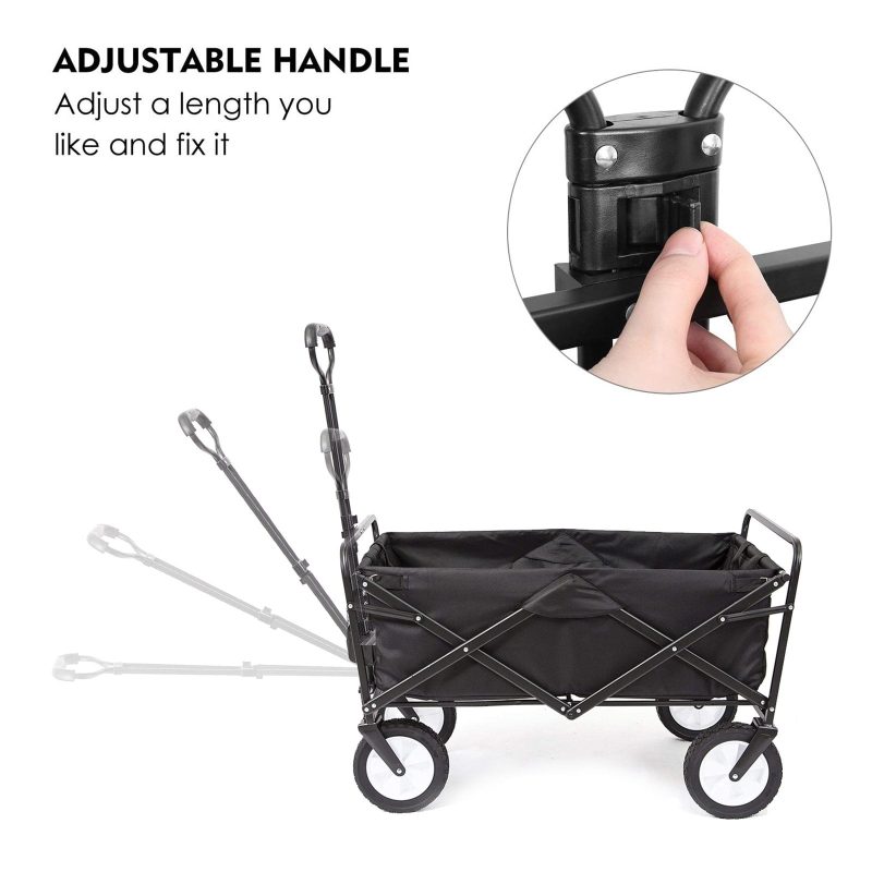 Black Folding Wagon Cart, Outdoor Portable Utility Wagon, Outdoor Garden Cart Foldable Wagon for Sports, Shopping, Camping - Image 2