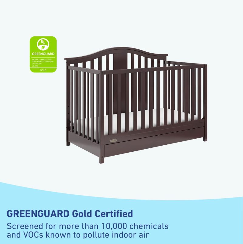 Graco Solano 4-in-1 Convertible Crib with Drawer (Espresso) u2013 GREENGUARD Gold Certified, Crib with Drawer Combo, Includes Full-Size Nursery Storage Drawer, Converts to Toddler Bed and Full-Size Bed - Image 4