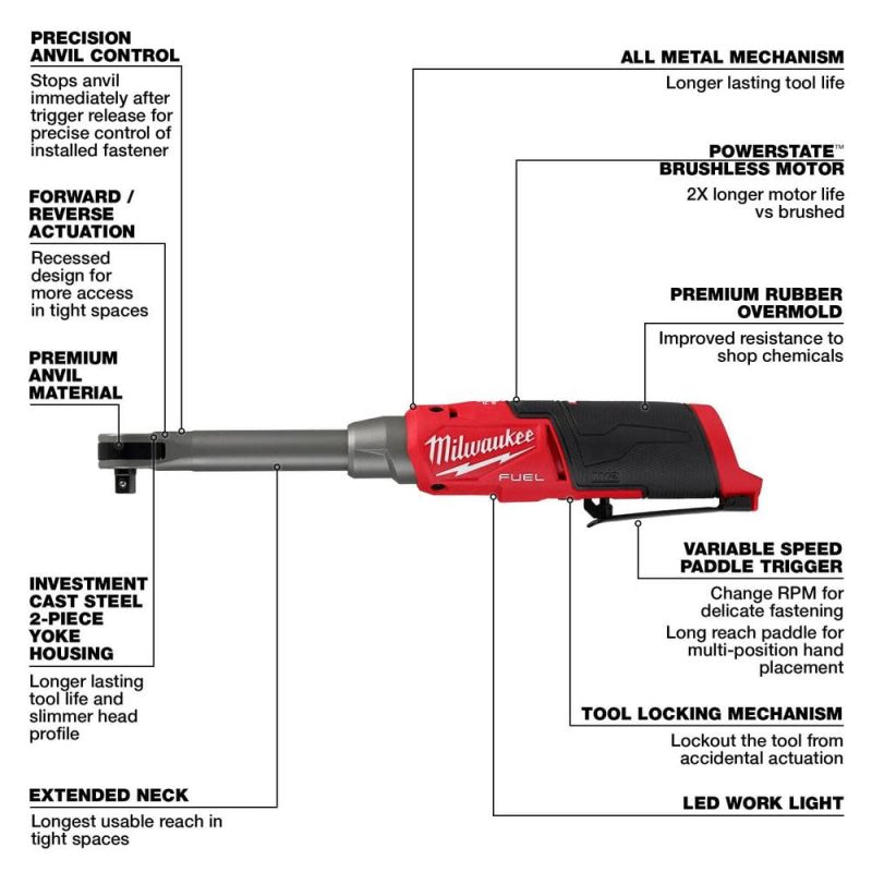 Milwaukee 2569-20 12V Cordless 3/8" Extended Reach High Speed Ratchet (Tool Only) - Image 3