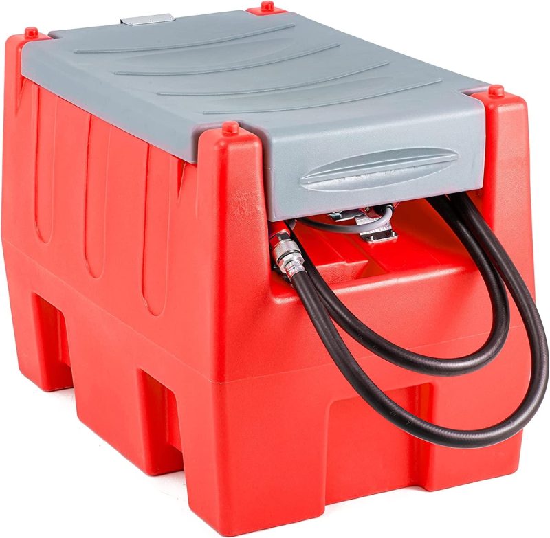 TECSPACE 58 Gallon Gasoline Tank, Portable Fuel Tank with 12V Electric Fuel Transfer Pump, 40 GPM Gasoline Fuel Tank with 4 Meters Hose for Gasoline & Diesel Transportation (Red, 58 gal)