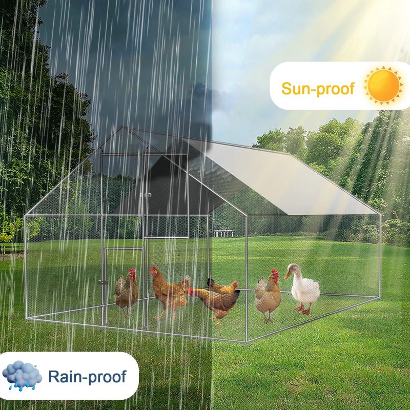 Kkonetoy 10 X 10 X 6.6ft Large Metal Chicken Coops, Outdoor Duck Walk-in Run Poultry Cage, Walk-in Hen House& with Waterproof Cover - Image 6