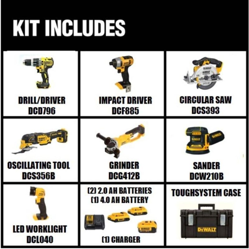 DEWALT 20V MAX Cordless 7 Tool Combo Kit with TOUGHSYSTEM Case, (1) 20V 4.0Ah Battery and (2) 20V 2.0Ah Batteries DCKTS781D2M1 - Image 2