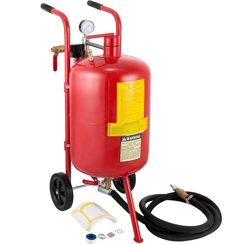 BENTISM 10 Gallon/40L Sandblaster Equipped with Nozzle Shut-Off Valve Pressure Gauge Ceramic Nozzle 2.5m Hose Filling Funnel Watertrap 6" Rubber Wheels Grit Blasting Blast Sandblasting