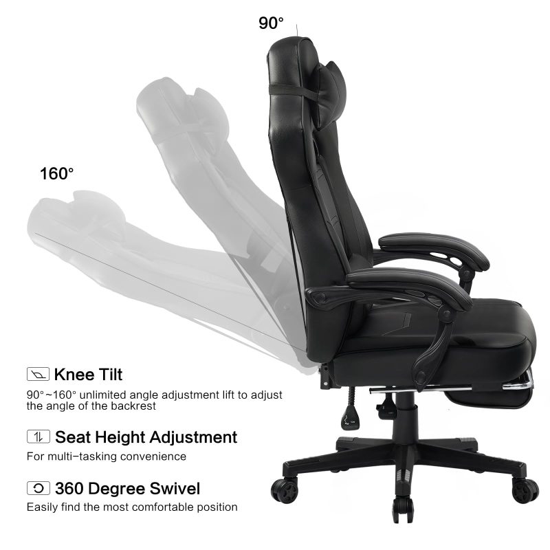 LUCKRACER Computer Gaming Chair with Footrest, Ergonomic Big and Tall Gamer Chair PU Leather Swivel Lumbar Support Racing Style E-Sports Game Chairs by GTRACING (Black) - Image 5