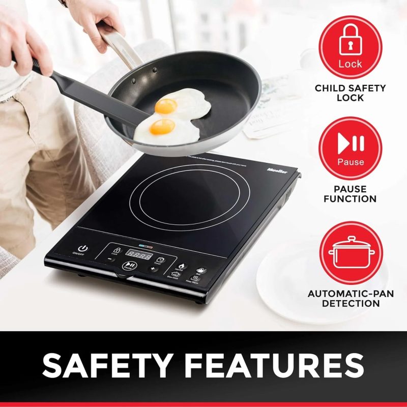 RapidTherm Portable Induction Cooktop Hot Plate Countertop Burner 1800W, 8 Temp Levels, Timer, Auto-Shut-Off, Touch Panel, LED Display, Auto Pot Detection, Child Safety Lock, 4 Preset Programs - Image 4