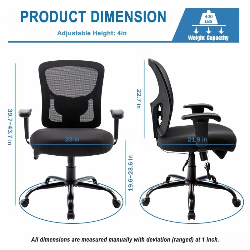 Bigroof Mesh Office Chair, Ergonomic Computer Chair with Flip-up Arms and Lumbar Support, Height Adjustable Home Office Desk Chairs, Black - Image 6