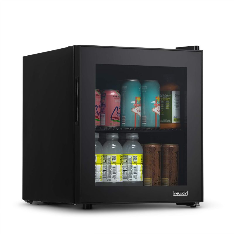 NewAir Beverage Fridge and Cooler with Reversible Glass Door, 60 Can Freestanding Mini Fridge in Black with Door Alarm, Perfect for Work from Home Station, Dorms, and more AB-600B