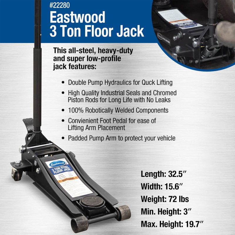 Eastwood 3 Ton Low Profile Heavy Duty Steel Floor Jack - Image 2