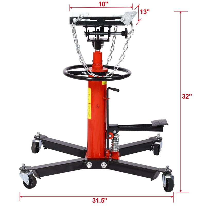 2 Stage 1660lbs Telescopic Transmission Jack with Pedal 360° Swivel Wheel Adjustable Height Hydraulic Jack for Car Lift 0.75 Ton, Red - Image 8