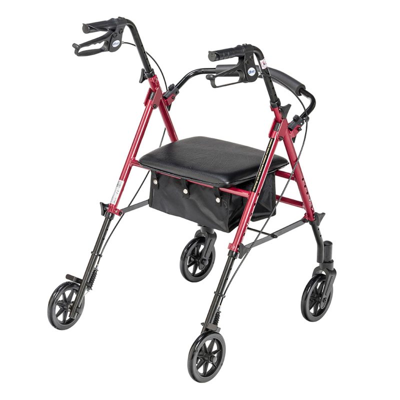 Drive Medical Adjustable Height Aluminum Frame Rollator with 6 Inch Casters, Red - Image 3