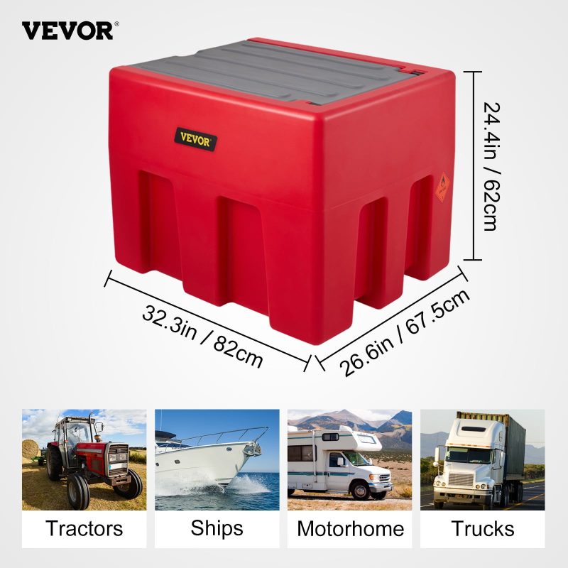 VEVOR Portable Diesel Tank, 58 Gallon Capacity & 10 GPM Flow Rate, Diesel Fuel Tank with 12V Electric Transfer Pump and 13.1ft Rubber Hose, PE Diesel Transfer Tank for Easy Fuel Transportation, Red - Image 7