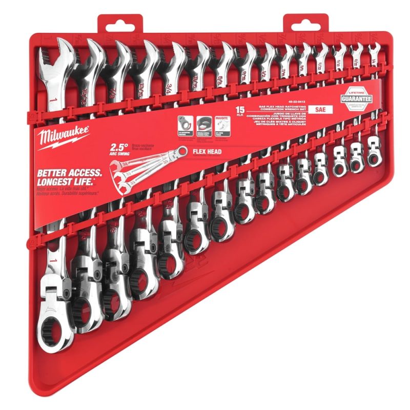 Milwaukee 48-22-9413 15-Piece SAE Flex Head Ratcheting Combination Wrench Set