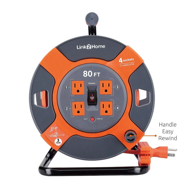 Link2Home Cord Reel Extension Cord 4 Power Outlets (80 Feet) - Image 4