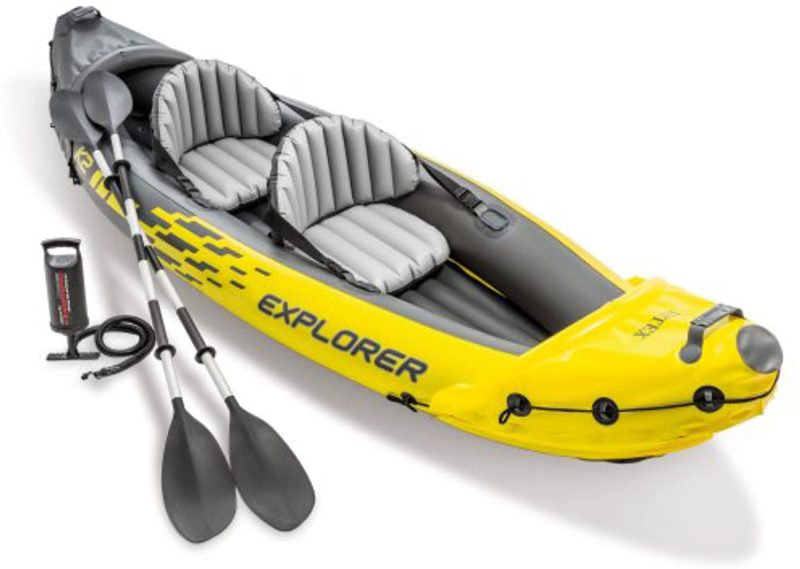 Explorer K2 Kayak�� 2-Person Inflatable Kayak Set with Aluminum Oars and High Output Air Pump