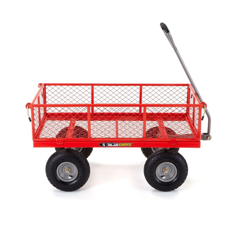 Gorilla Cart 800 Pound Capacity Heavy Duty Steel Mesh Utility Wagon Cart, Red - Image 3