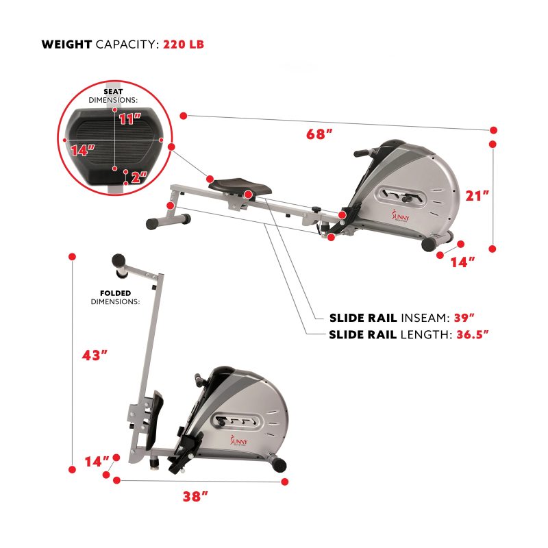 Sunny Health & Fitness Elastic Cord Rowing Machine Rower with LCD Monitor for Full Body Gym Workouts at Home Exercise, SF-RW5606 - Image 5