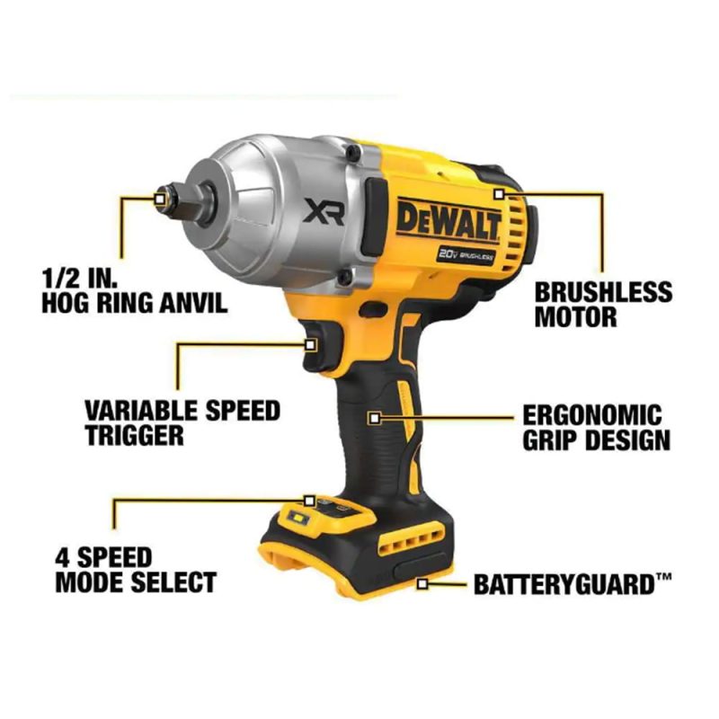 Dewalt Cordless 20V Max XR 1/2 in. High Torque Impact Wrench w/ Hog Ring Anvil - Image 4