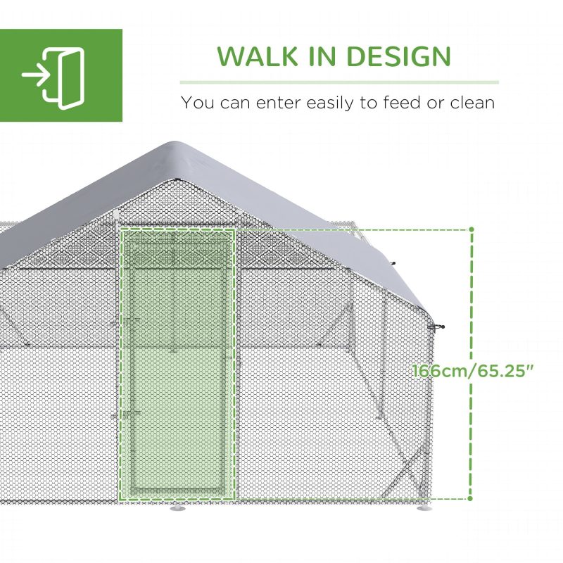 PawHut 13.1 ft Large Metal Chicken Coop for 12 Chickens, Walk-In Chicken Coop Run, Big Chicken House, Ducks Rabbit Enclosure for Backyard with Water-resistant and Anti-UV Cover - Image 6