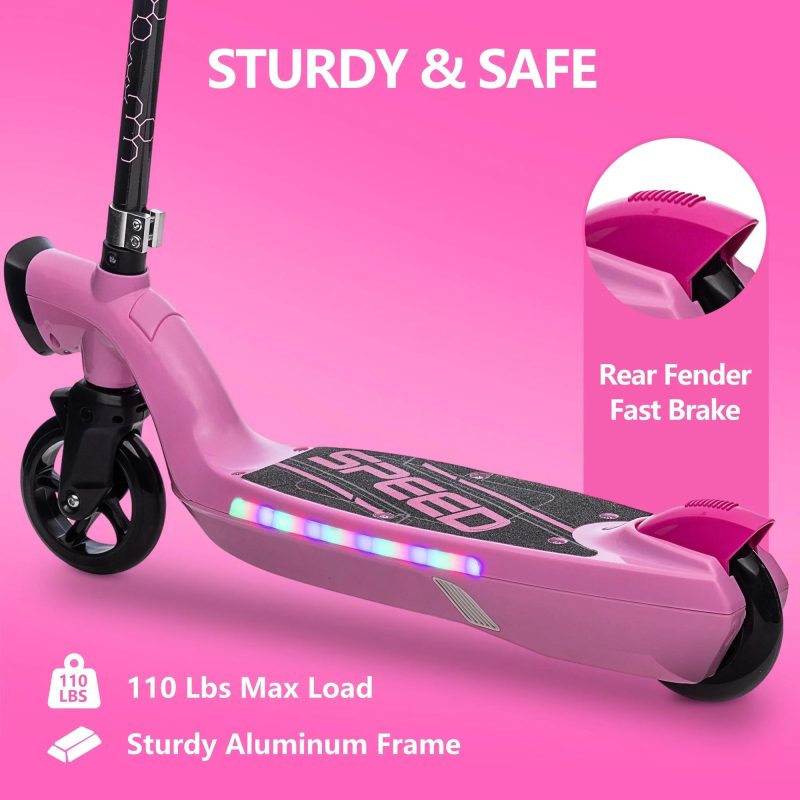 iRerts Kids Electric Scooter for 6-14 Year Old, Portable Kids Scooter for Boys Girls, 12V 45W Kids Electric Scooter with Front Big Light, Rear Brake, Colorful Deck Light, Pink - Image 9