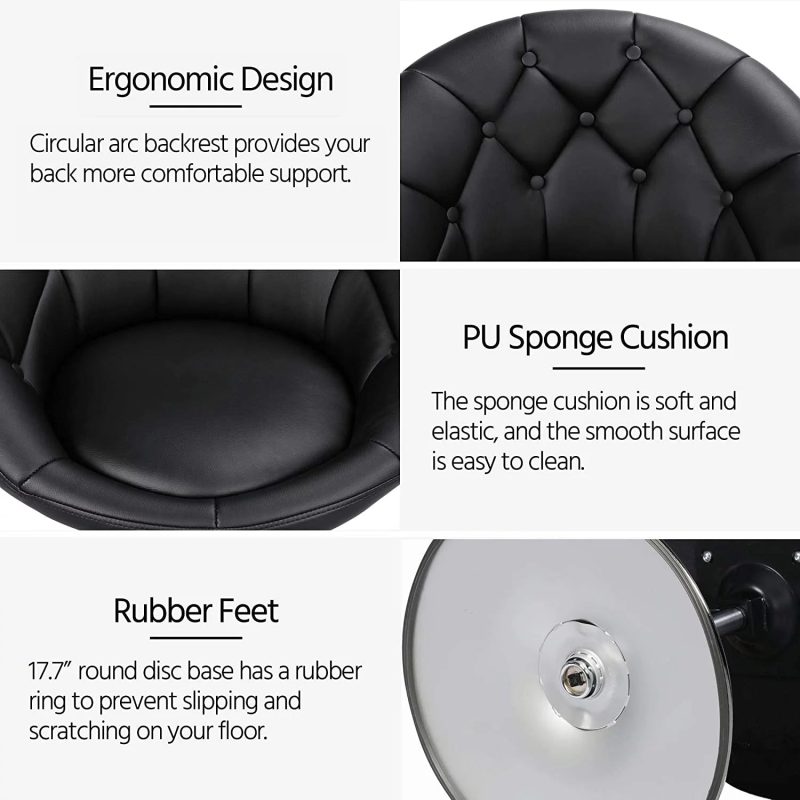 HOMEZY Round Tufted Back Chair Contemporary Height Adjustable, 360° Swivel, Accent Vanity Chair for Living Room, Modern Look, Black - Image 6