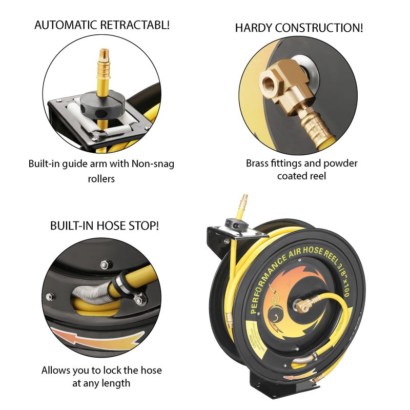 Heavy Duty Retractable 100-Foot Air Compressor Hose and Reel by Pentagon Tools - Image 4