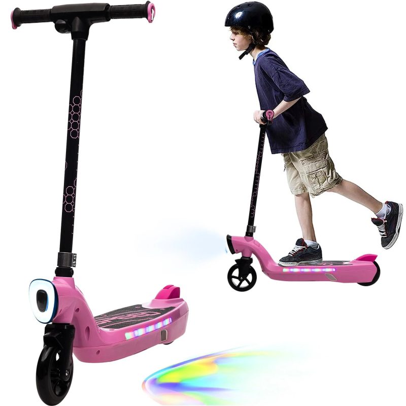 iRerts Kids Electric Scooter for 6-14 Year Old, Portable Kids Scooter for Boys Girls, 12V 45W Kids Electric Scooter with Front Big Light, Rear Brake, Colorful Deck Light, Pink - Image 6