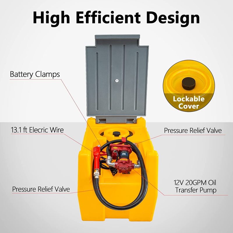 TECSPACE 58 Gallon Gasoline Tank, Portable Fuel Tank with 12V Electric Fuel Transfer Pump, 40 GPM Gasoline Fuel Tank with 4 Meters Hose for Gasoline Transportation (Yellow, 58 gal) - Image 9