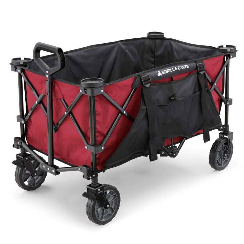 Gorilla Carts 7 Cubic Feet Foldable Utility Beach Wagon w/ Oversized Bed, Red💝 Last Day For Clearance