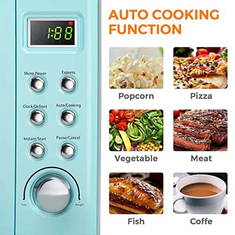 ARLIME Small Microwave, 0.7Cu.ft 700 Watt Countertop Microwave with 5 Micro Power Defrost & Auto Cooking Function, Stainless Steel Interior, LED Display, Retro Microwave for Kitchen, RV, Dorm (Green) - Image 7