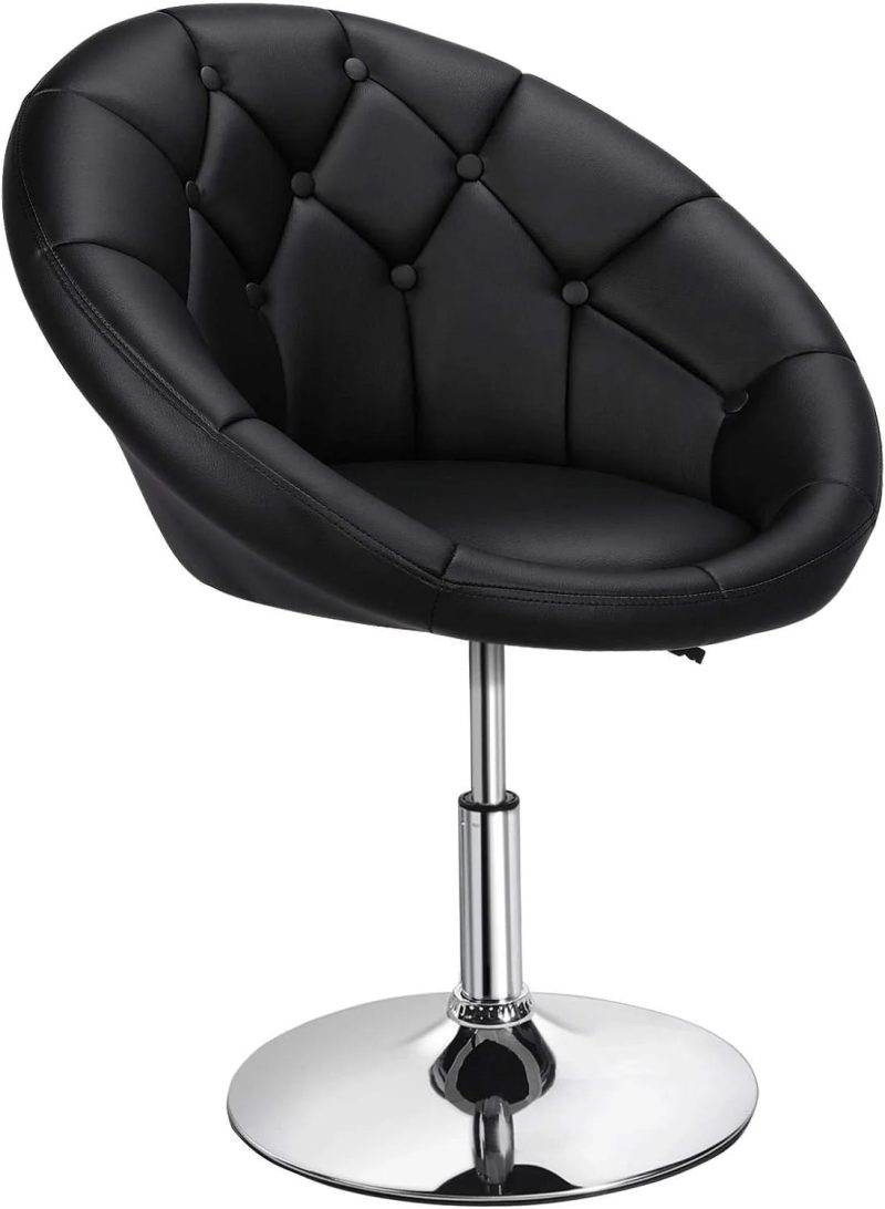 HOMEZY Round Tufted Back Chair Contemporary Height Adjustable, 360° Swivel, Accent Vanity Chair for Living Room, Modern Look, Black