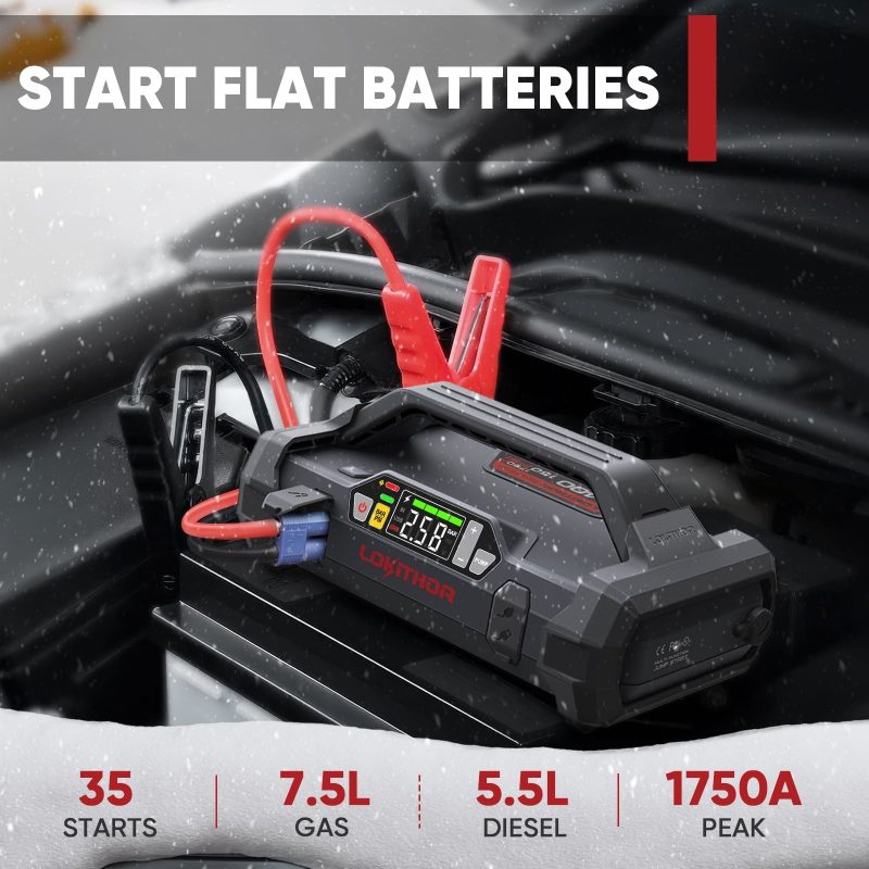 LOKITHOR JA400 1750A 12V Jump Starter with Air Compressor, 60W Two-Way Fast Charing, Lithium Battery Starter with 150PSI Digital Tire Inflator, Car Battery Booster for 7.5L Gas or 5.5L Diesel Engines - Image 6