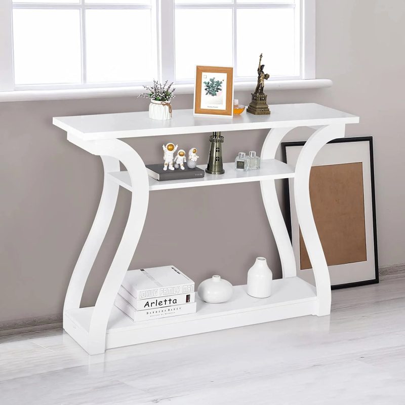 Console Table, Entryway Table with 3 Tier Storage Shelves, Narrow Long Sofa Table for Entryway, Living Room, Hallway, Couch, Foyer, White - Image 5