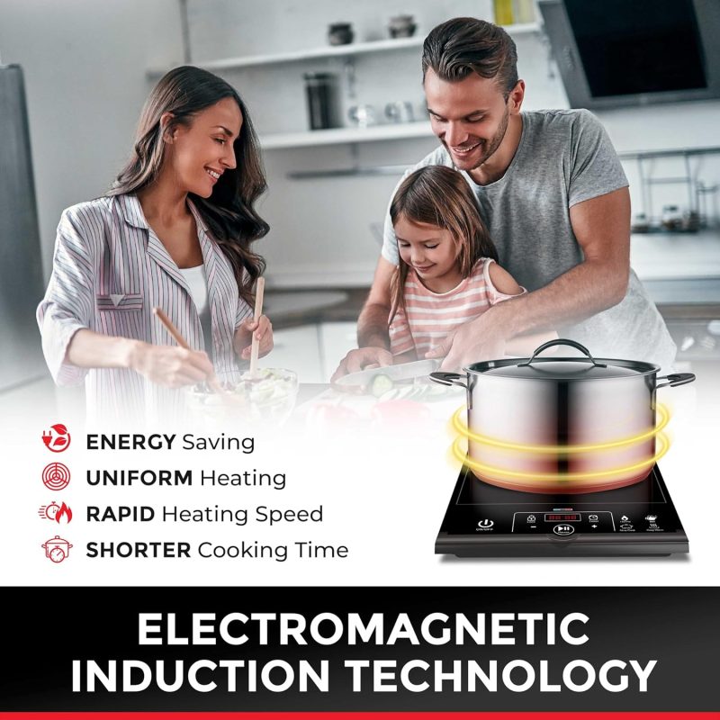 RapidTherm Portable Induction Cooktop Hot Plate Countertop Burner 1800W, 8 Temp Levels, Timer, Auto-Shut-Off, Touch Panel, LED Display, Auto Pot Detection, Child Safety Lock, 4 Preset Programs - Image 5