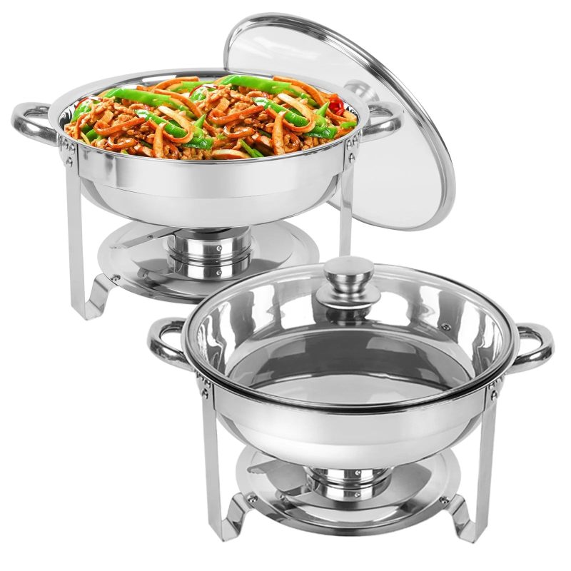 IMACONE 5QT Chafing Dish Buffet Set 2-Pack with Glass Lid, Stainless Steel Round Chafer Set for Catering - Image 2