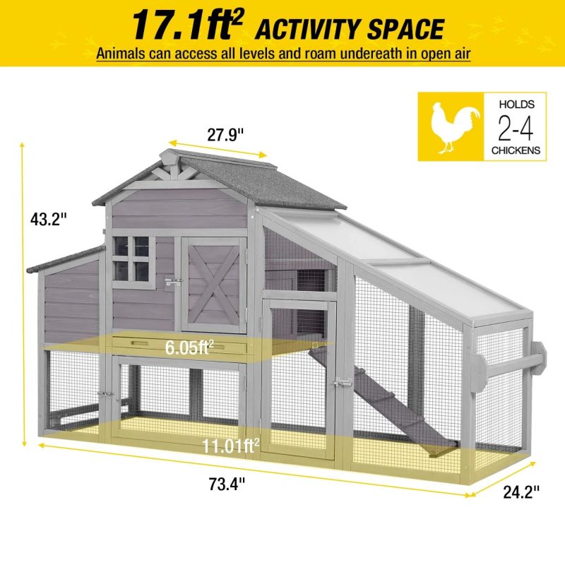 Aivituvin Mobile Chicken Coop Hen House with Wheels Handdrail for 2-4 Chickens - Image 4