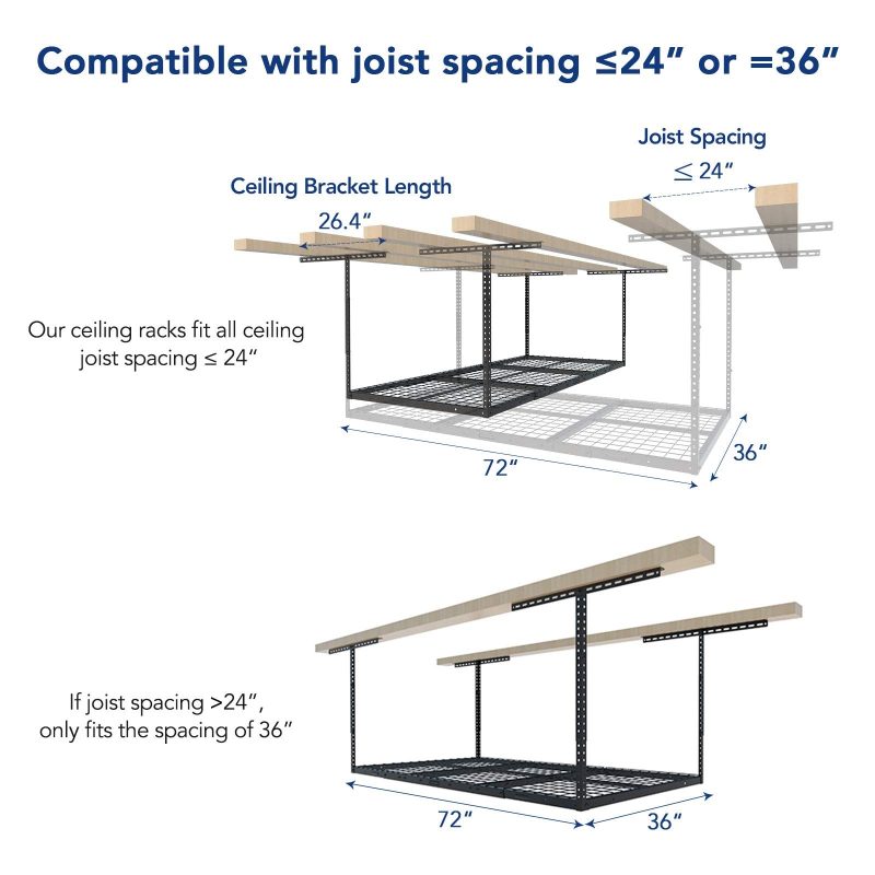 FLEXIMOUNTS 3x6 Overhead Garage Storage Adjustable Ceiling Storage Rack, 72" Length x 36" Width x 40" Height, Black - Image 5