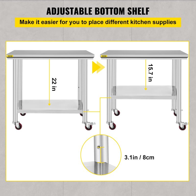 Mophorn Stainless Adjustable Commercial Worktable - Image 6