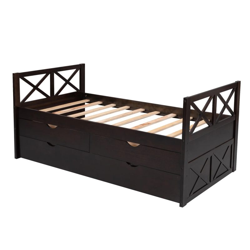 Captain Wood Bed with Trundle and Drawers, Twin for Kids Bedroom, Brown - Image 12