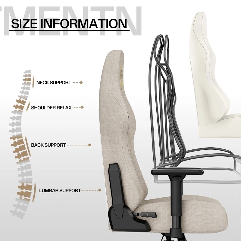 Bigzzia Gaming Chair, High Back Ergonomic Computer Chair with 3D Armrests for Adult, Height Adjustable Game Chair with 360°-Swivel Seat, Beige - Image 4