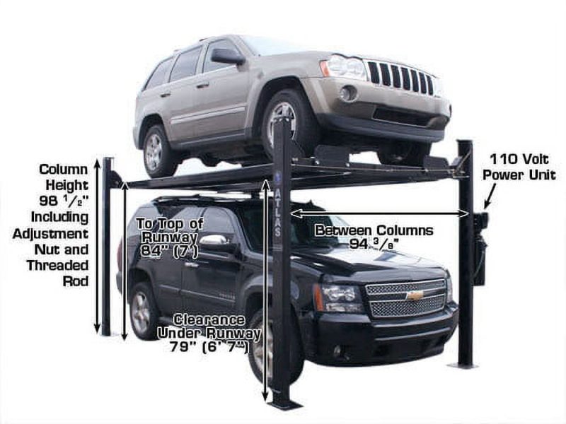 Atlas Automotive Equipment Atlas Equipment Garage PRO8000EXT Extra Tall Portable Hobbyist 8,000 lb. Capacity 4-Post Lift - Image 4