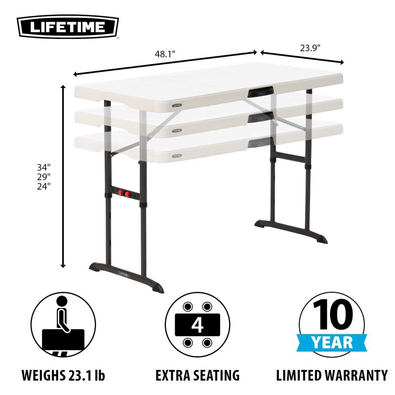 Lifetime Products 4 ft. Commercial Adjustable Folding Table， White - Image 2